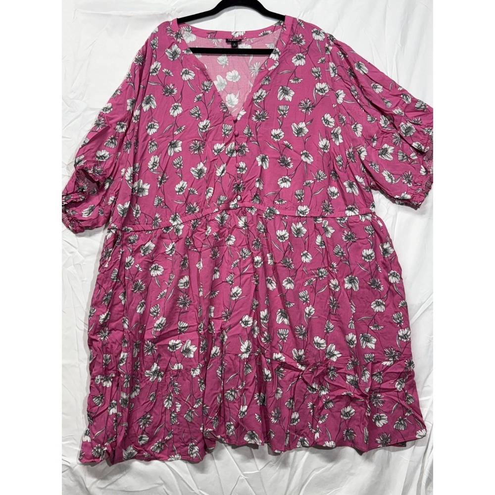 Torrid Top Womens 6 Vibrant Pink vibrant pink Floral V-Neck Puff‎ Sleeve Dress - Picture 2 of 10